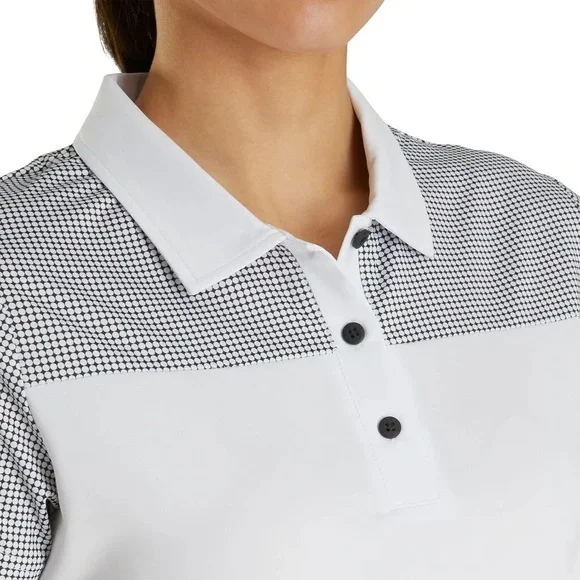 FootJoy FootJoy Women's Lisle Dot Print Yoke Polo- White  size small - Picture 3 of 12